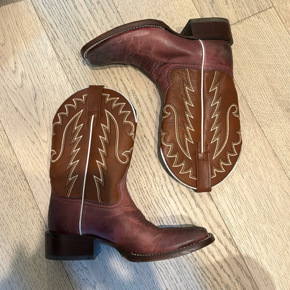 Leather brown pink cowboy boots 23.5 36 6 37 7